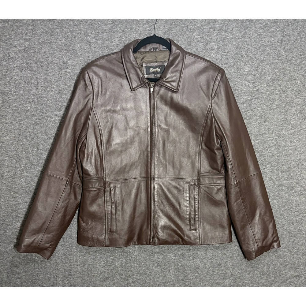 Excelled Collection Leather Jacket Women's XL Chocolate Brown Collared Full Zip